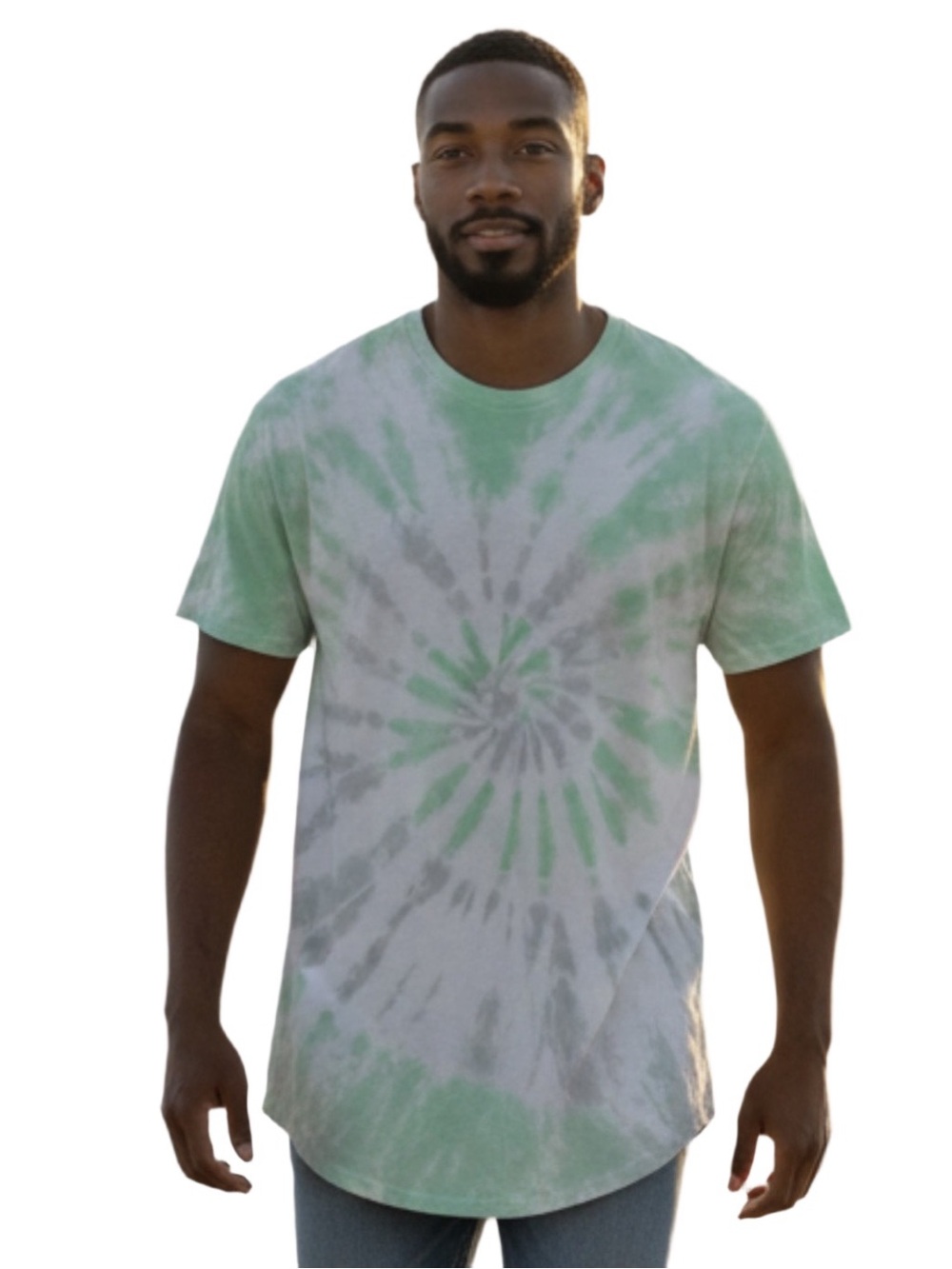 Cotton On Longline Light Green & White Tie-Dye Crewneck T-Shirt Xl